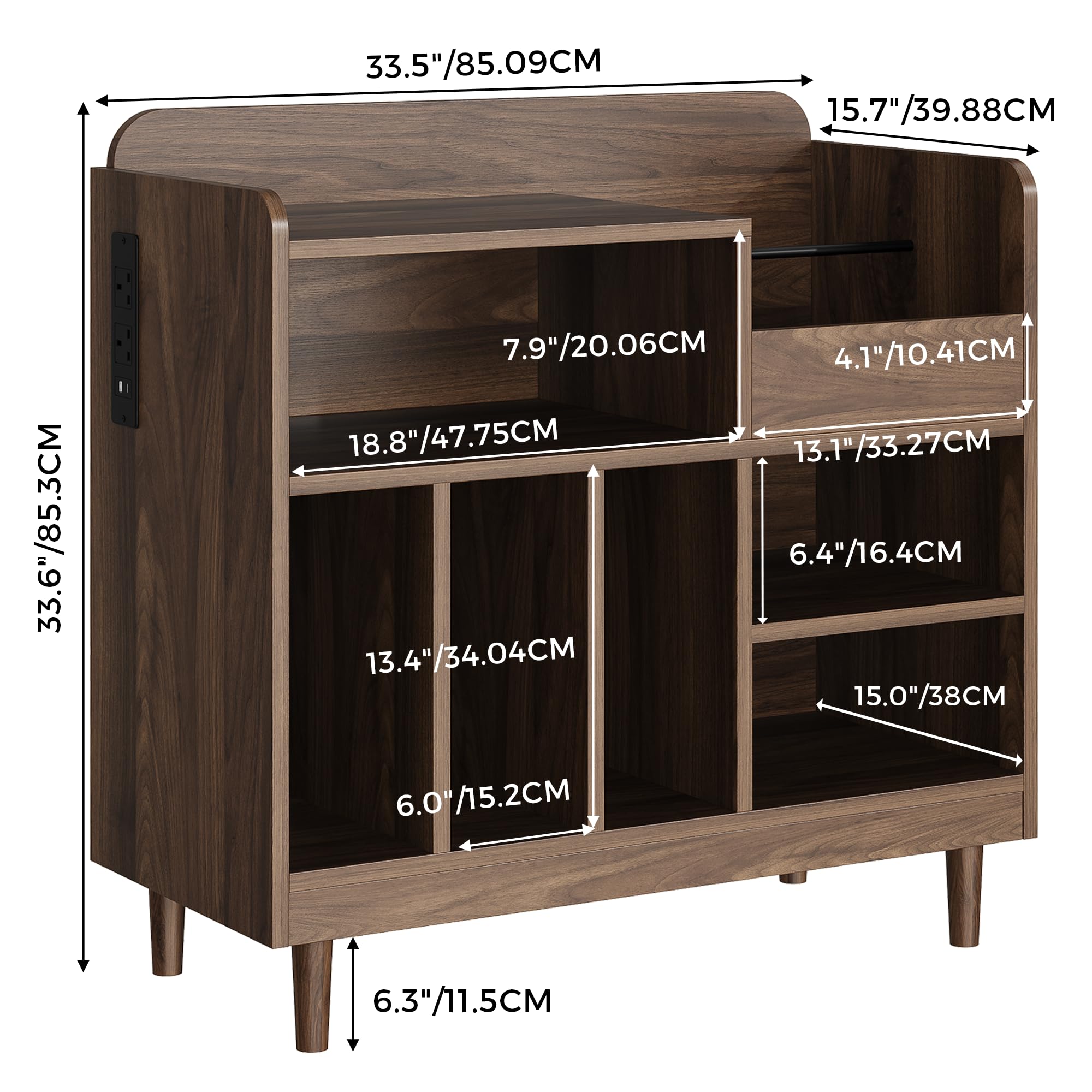 IRONCK Grand Support de Tourne-Disque avec Station de Charge - Rangement en Vinyle pour 300 Albums - Armoire à disques à 3 Niveaux avec séparateurs - Étagère Moderne pour Salle de Musique - Marron