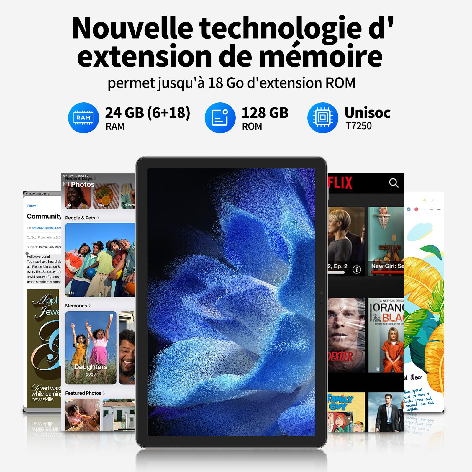 Tablette 11 Pouces Android 16 Tablette Écran 90 Hz, Gemini AI 3.0, 24Go(6 + 18Étendus) RAM 128Go ROM(2TB TF), Protection oculaire, 8000mAh, WiFi, Widevine L1, Face ID, GMS, Garantie 4 Ans