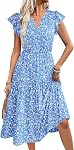 Zeagoo Womens Summer Casual Dress Ruffle Sleeve V Neck Midi Dress 2025 Flowy Tiered Dress with Pockets Beach Sundresses