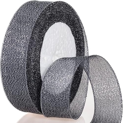 Miniatura 10 de YASEO Cinta de purpurina rosa y plateada de 38 pulgadas, cinta de tela metálica brillante colorida para envoltura de regalos, manualidades,