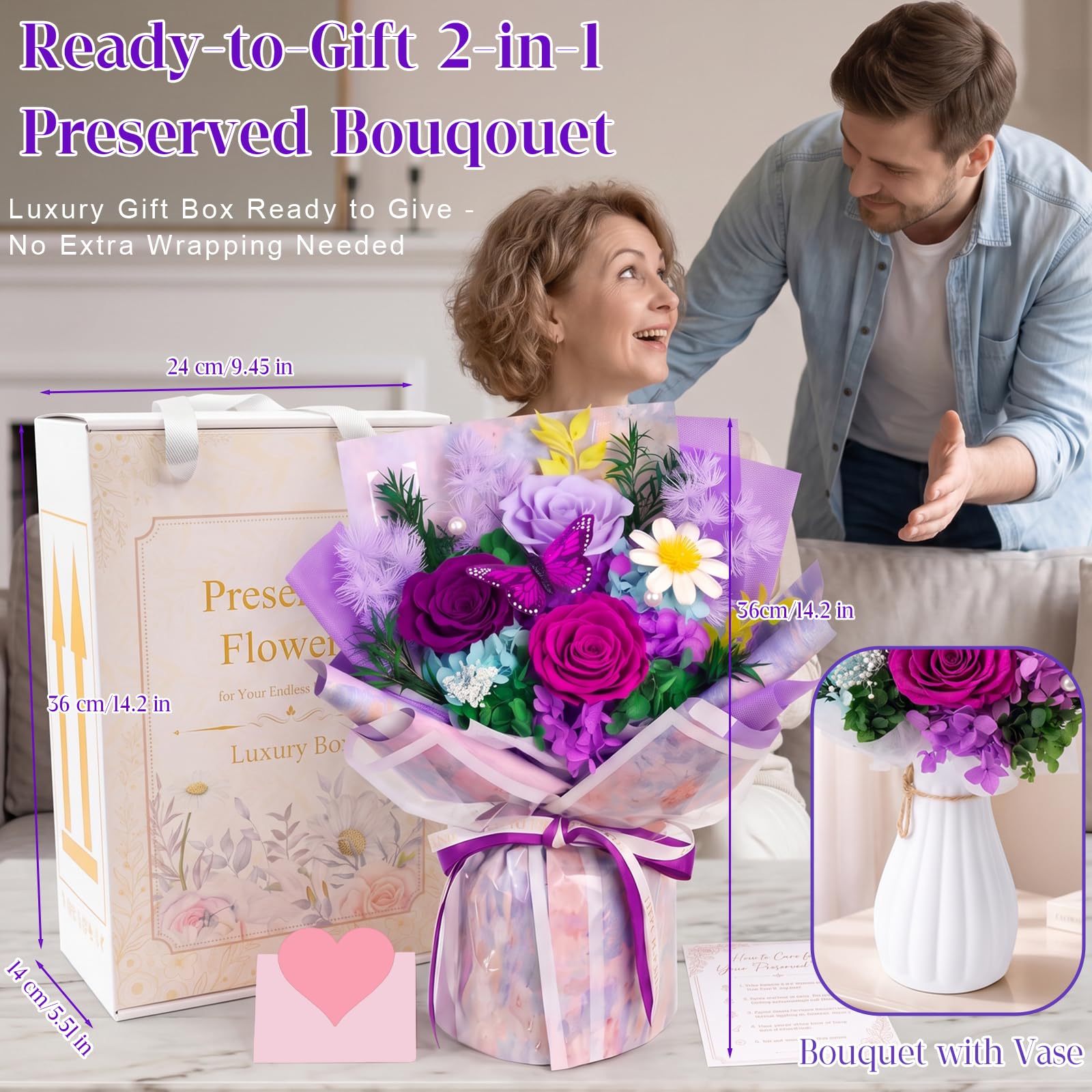 Ramo de flores preservadas para regalos de cumpleaños para mujer: duración