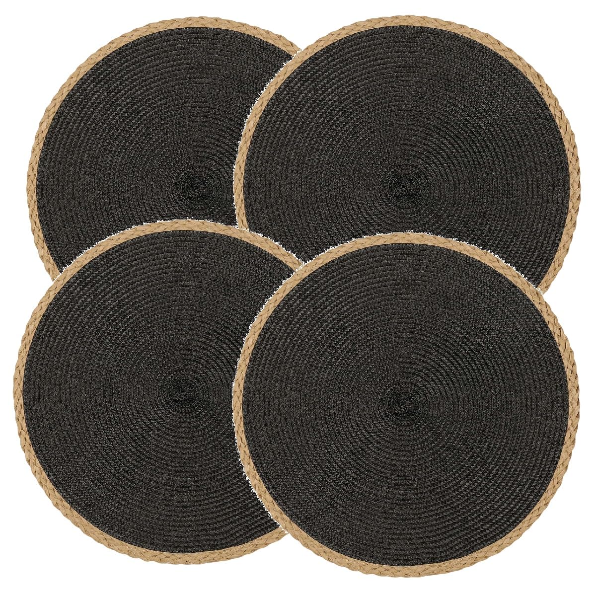 4-Pack Round Insulated Placemats for Tableware,Simple Style,Woven Restaurant Decorative Mats,Suitable for Indoor and Outdoor Use (Black)