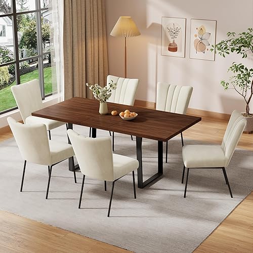 Miniatura 112 de Combinación de mesa de comedor y silla moderna extensible de 63 a 79 pulgadas, juego de mesa de comedor familiar de 6/8 personas, tablero de mesa de