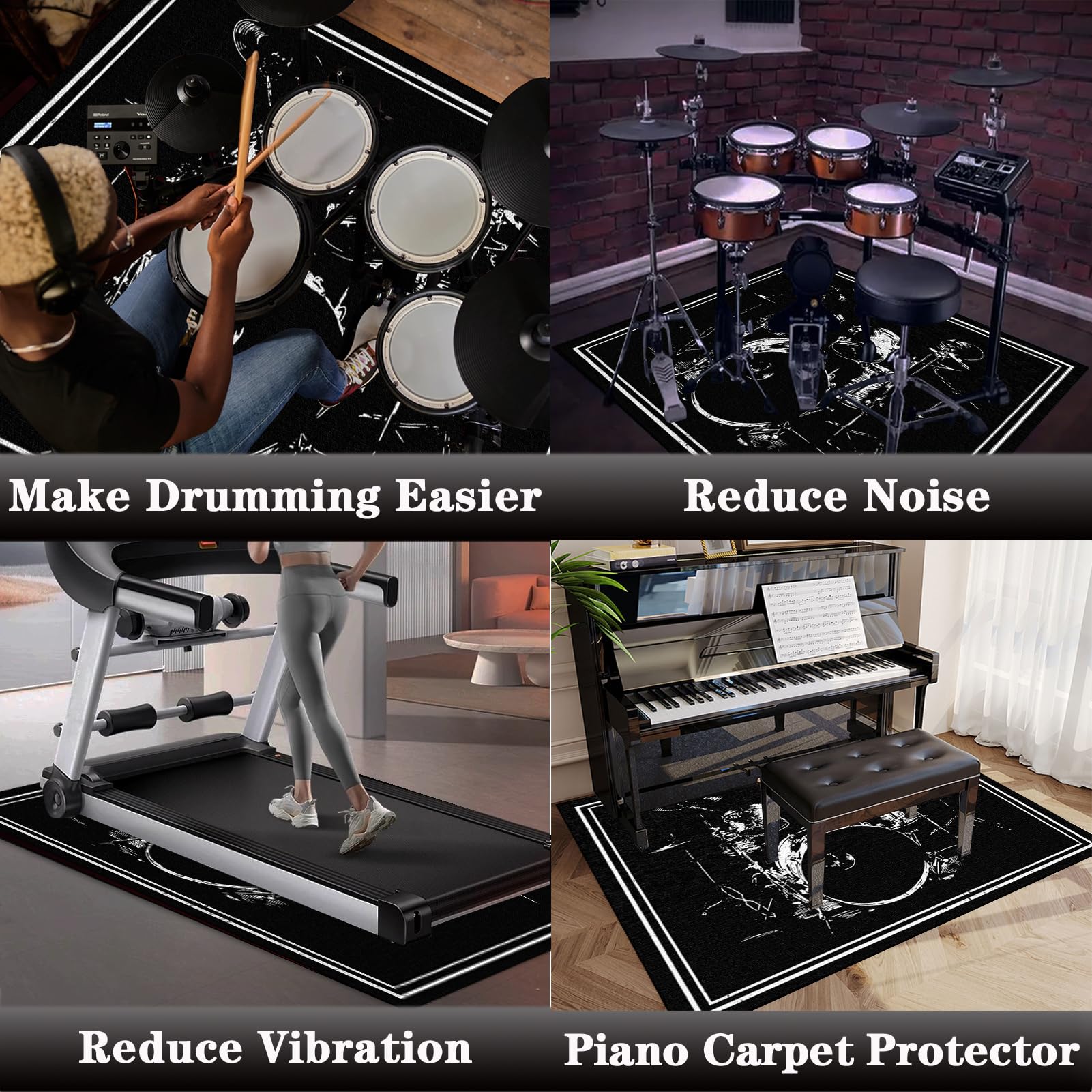 Tapis Batterie Acoustique Insonorisant, Tapis de Tambour, Tapis pour Batteries Percussions, Tapis de Batterie, Tapis Antidérapant pour Batterie Electronique, 100 x 80 cm Tapis Professionnel de Jazz