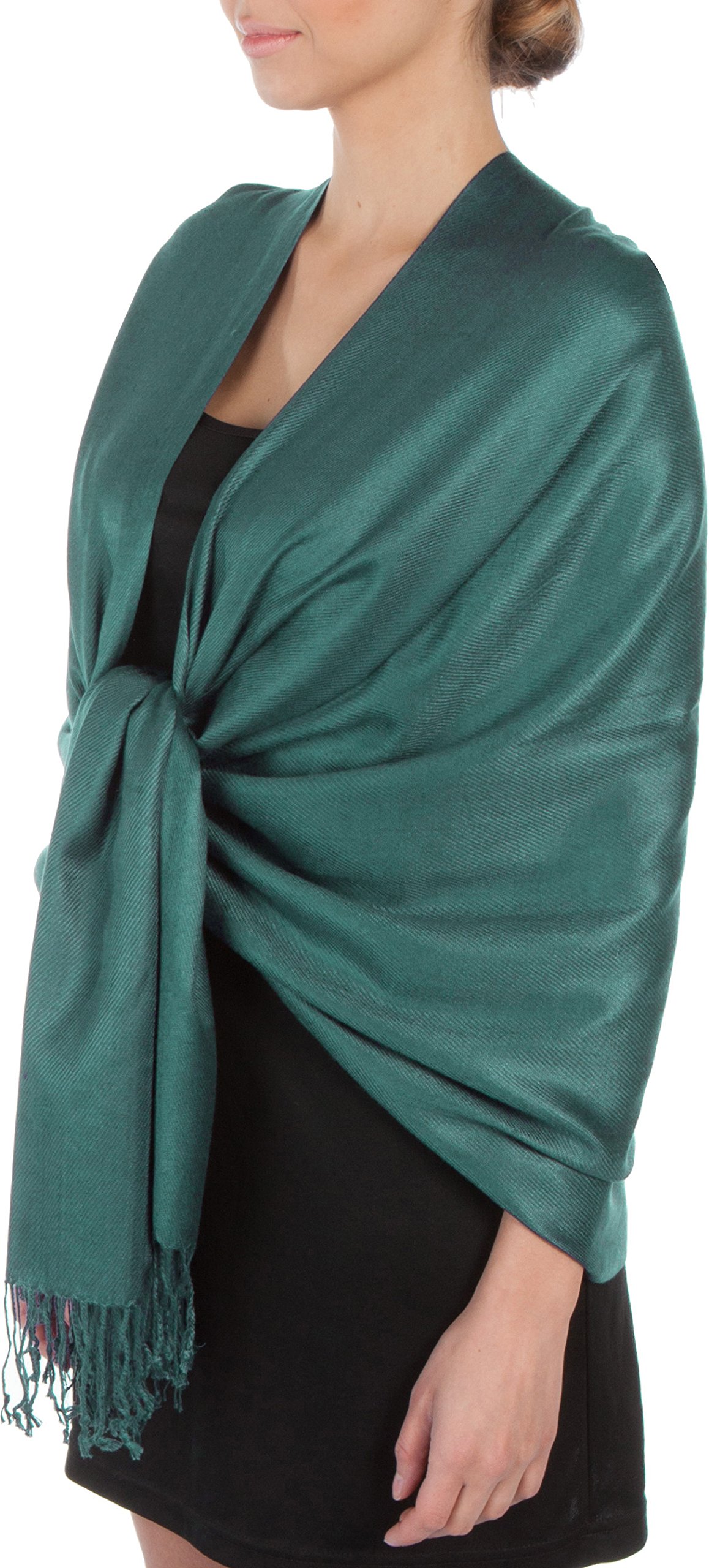 Sakkas Large Soft Silky Pashmina Shawl Wrap Scarf in Solid Colors - Teal