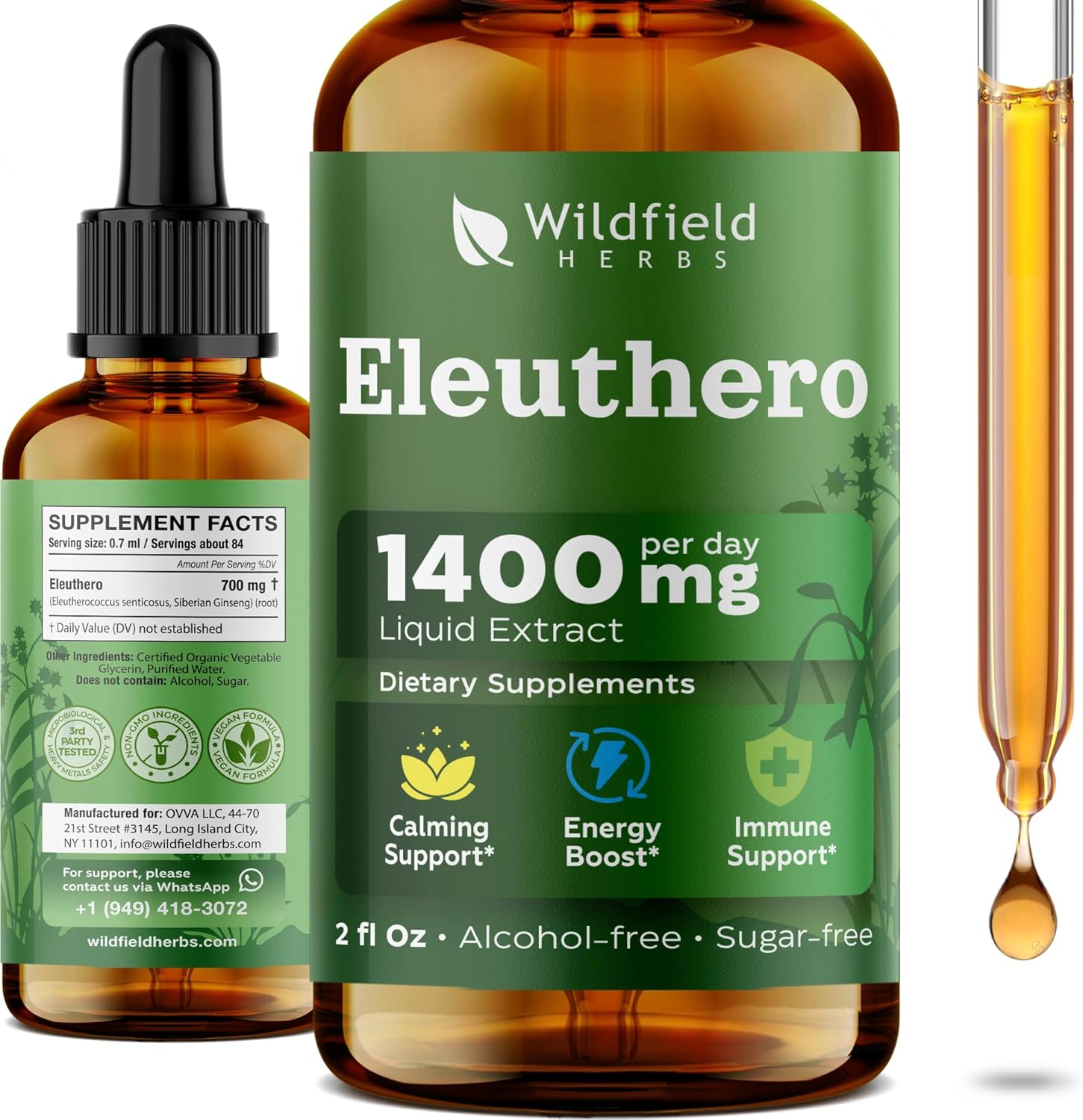 2 Oz Siberian Ginseng Drops Tincture Extract 2000mg (Eleutherococcus senticosus) Herbal Supplement 84 Servings, Alcohol-Free Tincture - Image 2