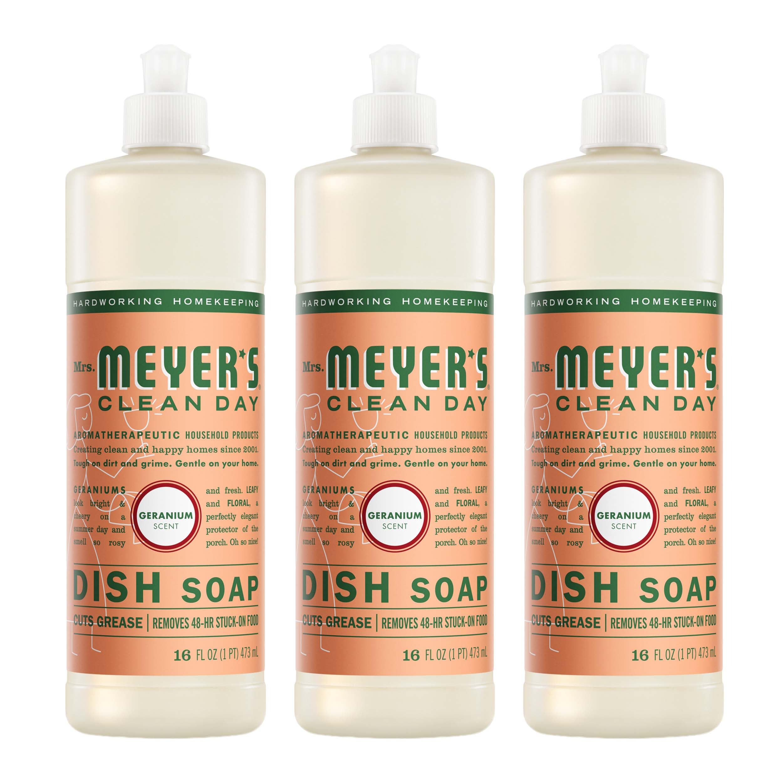MRS. MEYER'S CLEAN DAY Dish Soap, Geranium, 16 fl oz (Pack of 3)