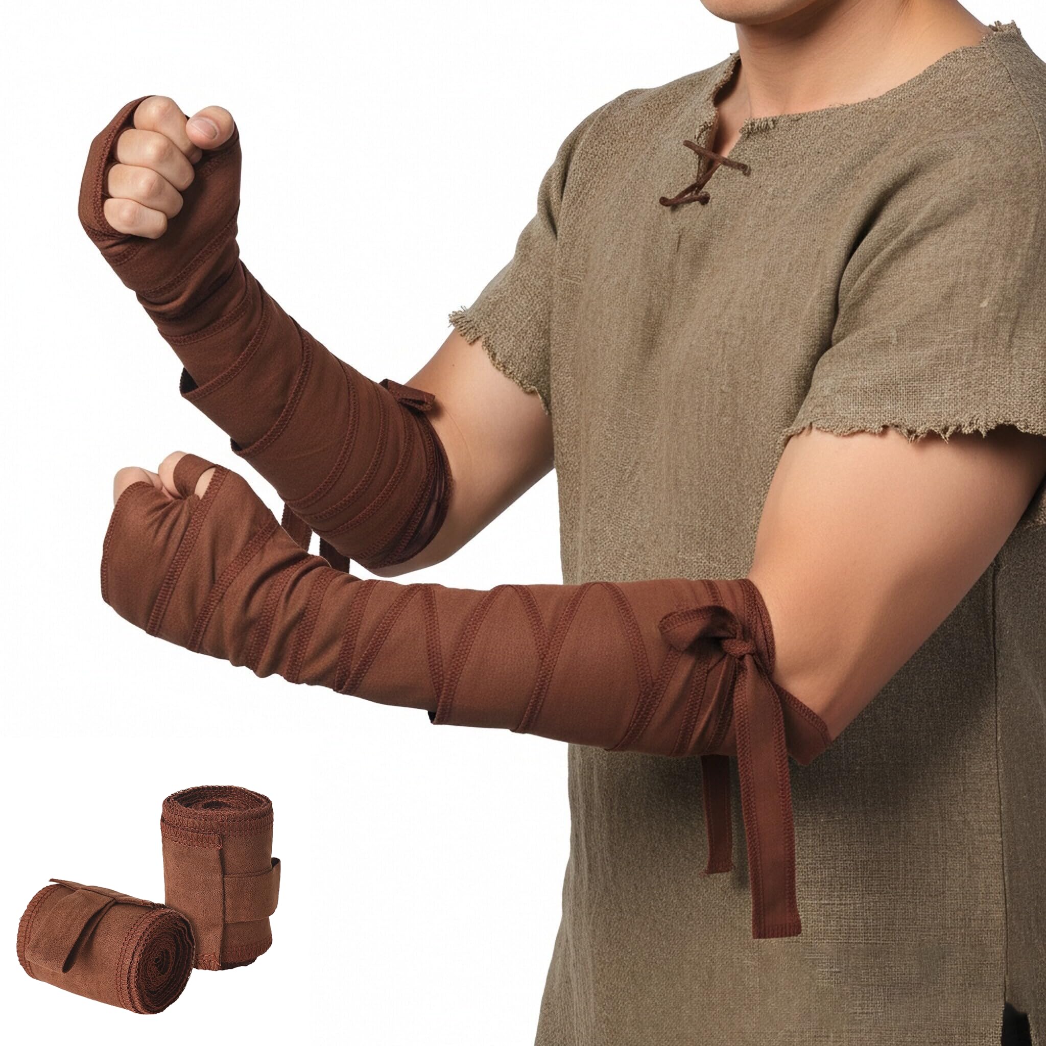 ANDHOM Medieval Hand Wraps Renaissance Bracers LARP, Cosplay, Halloween Costume Accessories, Historical Reenactment Gear (Brown)