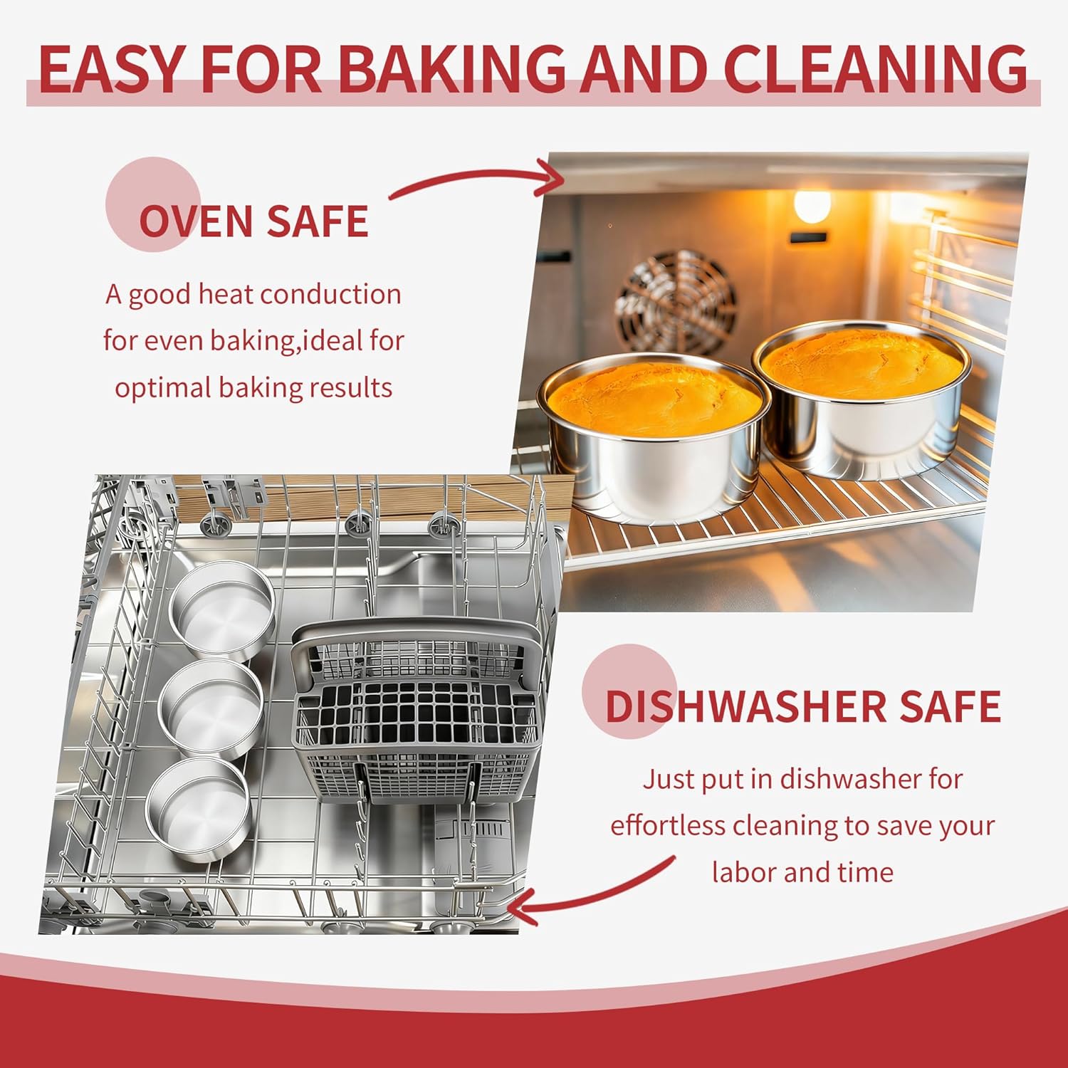 TeamFar 5 Inch Cake Pan Set of 6, Stainless Steel Small Layer Cake Baking Pans Tins, Round Bakeware for Birthday Wedding Party, Non-Toxic & Healthy, Mirror Finish & Dishwasher Safe