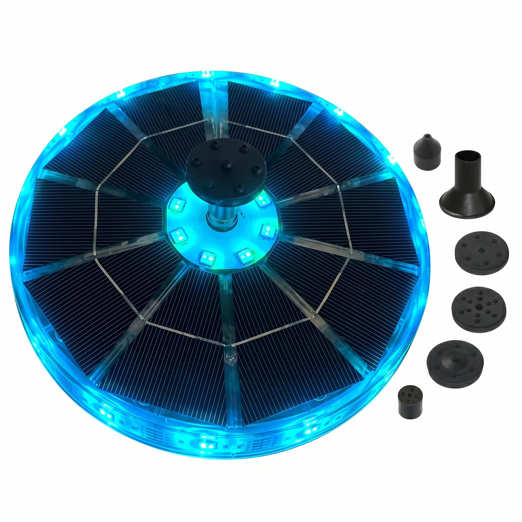 Fontaine solaire de 6,30 pouces avec lumières LED colorées pour animer un bassin plat