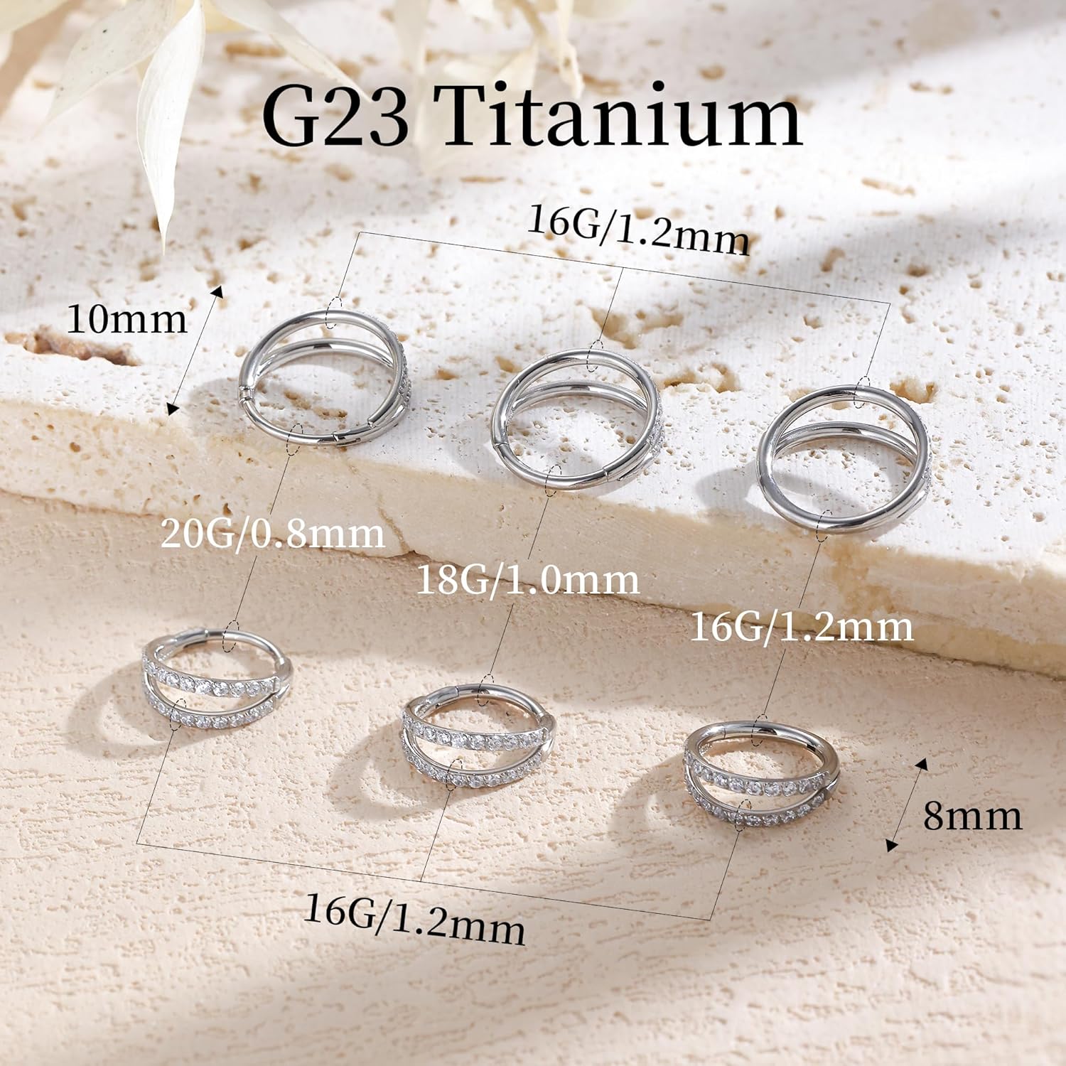 2PCS Cartilage Helix Earrings For Women Hypoallergenic Titanium Double Hoops Surgical Steel Small Conch 16/18/20G Piercing Jewelry 14K Gold Plated - Image 2