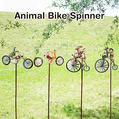 Miniatura 6 de Molinador de viento de metal para bicicleta, divertido de metal, esculturas de viento vintage para montar en rana, lindos animales, molinete