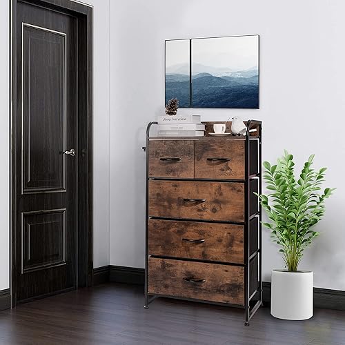 Miniatura 2 de Rolife Torre de tocador Storgae alta para dormitorio cómoda fácil de tirar con panel de MDF frontal almacenamiento de ropa de estilo industrial