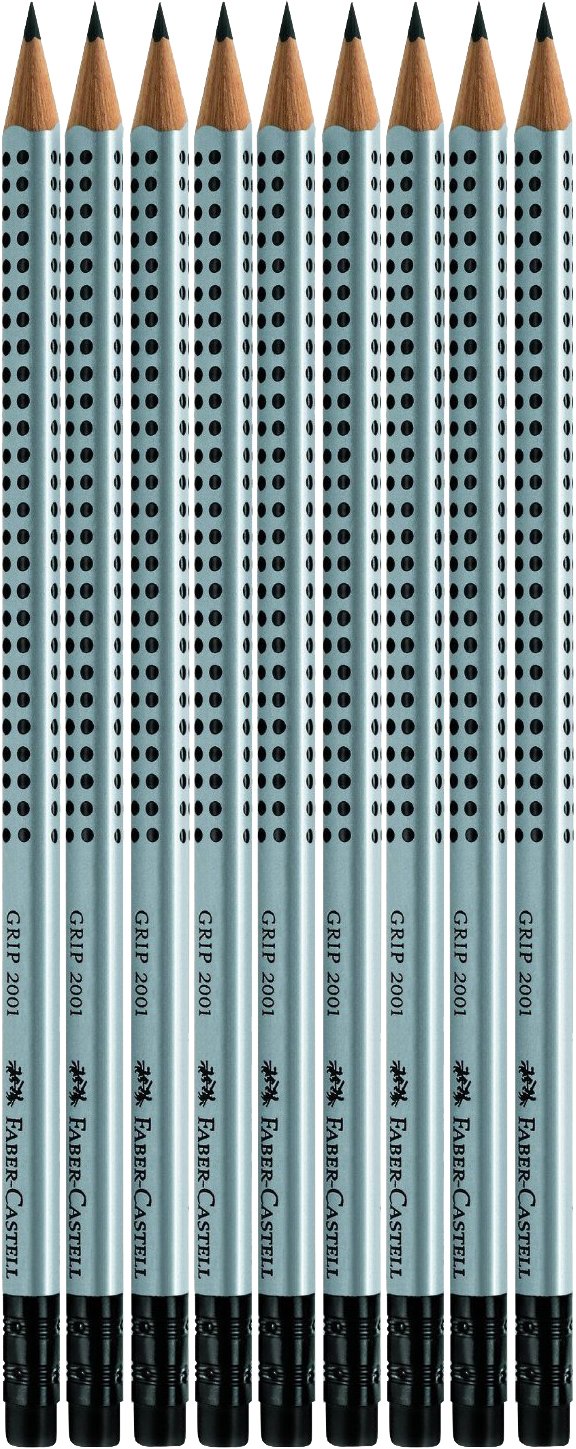 Faber-Castell Grip lápices – 3 2001 con de goma Tip, dureza: B, cuerpo de color: plata, HB Radierspitze, 1
