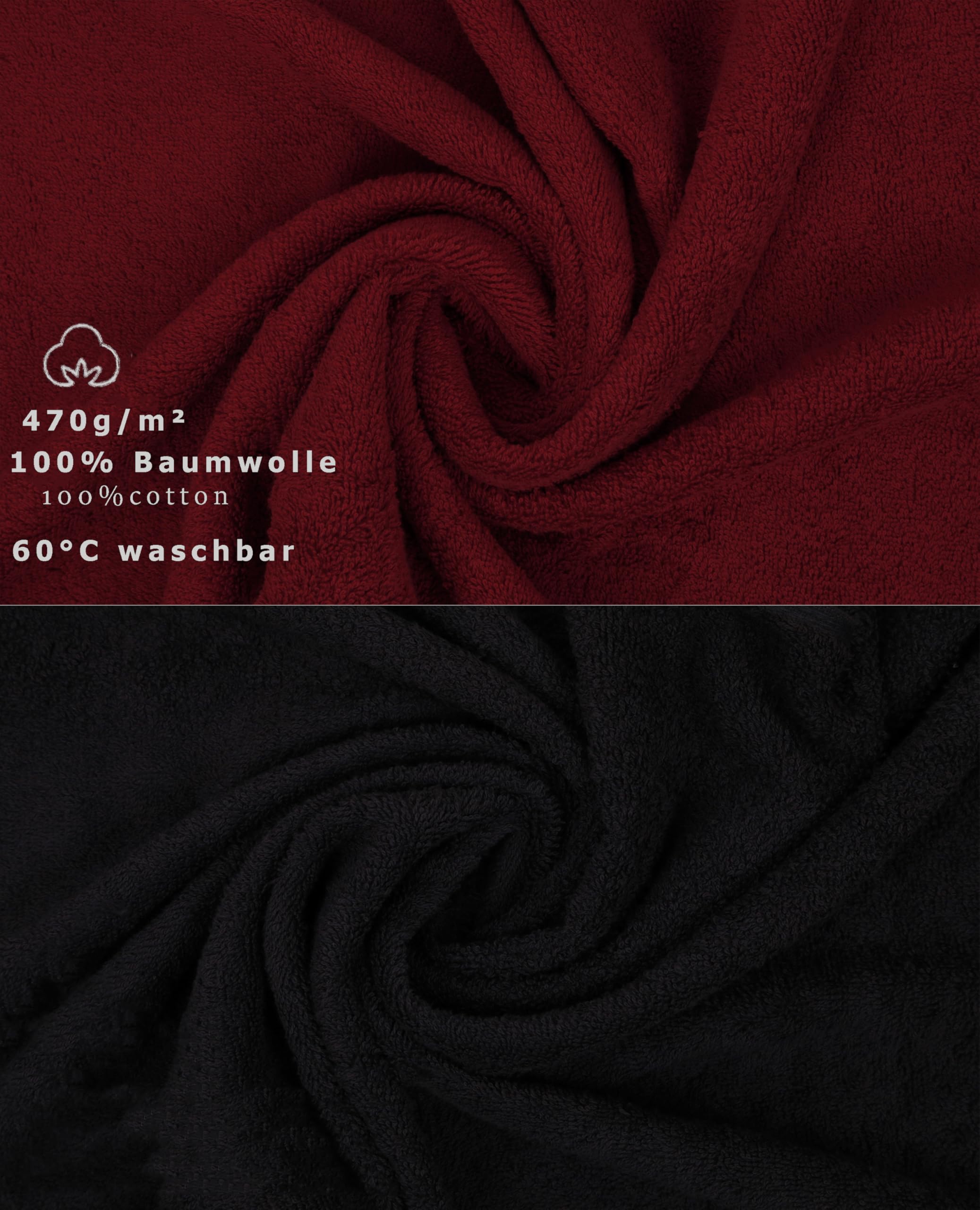 Betz 10-TLG. Handtuch-Set Premium 100% Baumwolle 2 Duschtücher 4 Handtücher 2 Gästetücher 2 Waschhandschuhe Farbe Dunkelrot & Schwarz