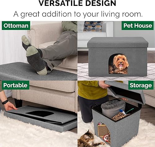 Miniatura 6 de Cama para perro Furhaven  casa de mascotas de fieltro oculto privado y plegable para sala de estar, reposapiés otomano para gatos y perros pequeños,