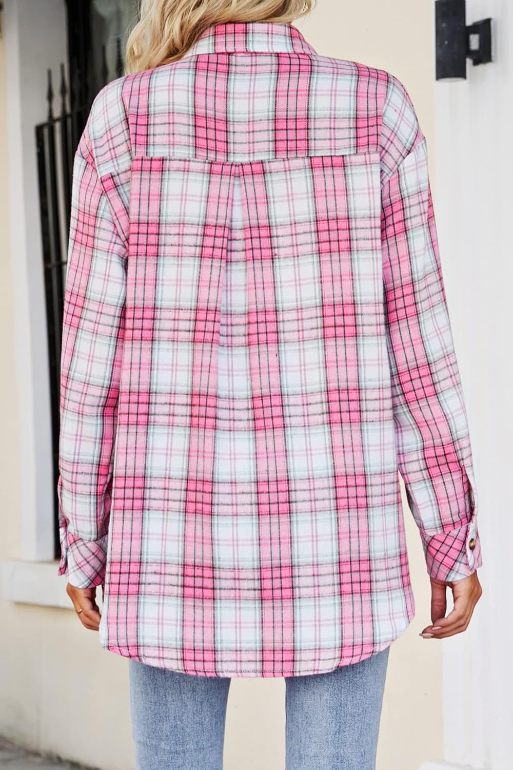 CHYRII Womens Button Down Flannel Shirts Long Sleeve Plaid Shackets Business Casual Blouse Top - Image 6