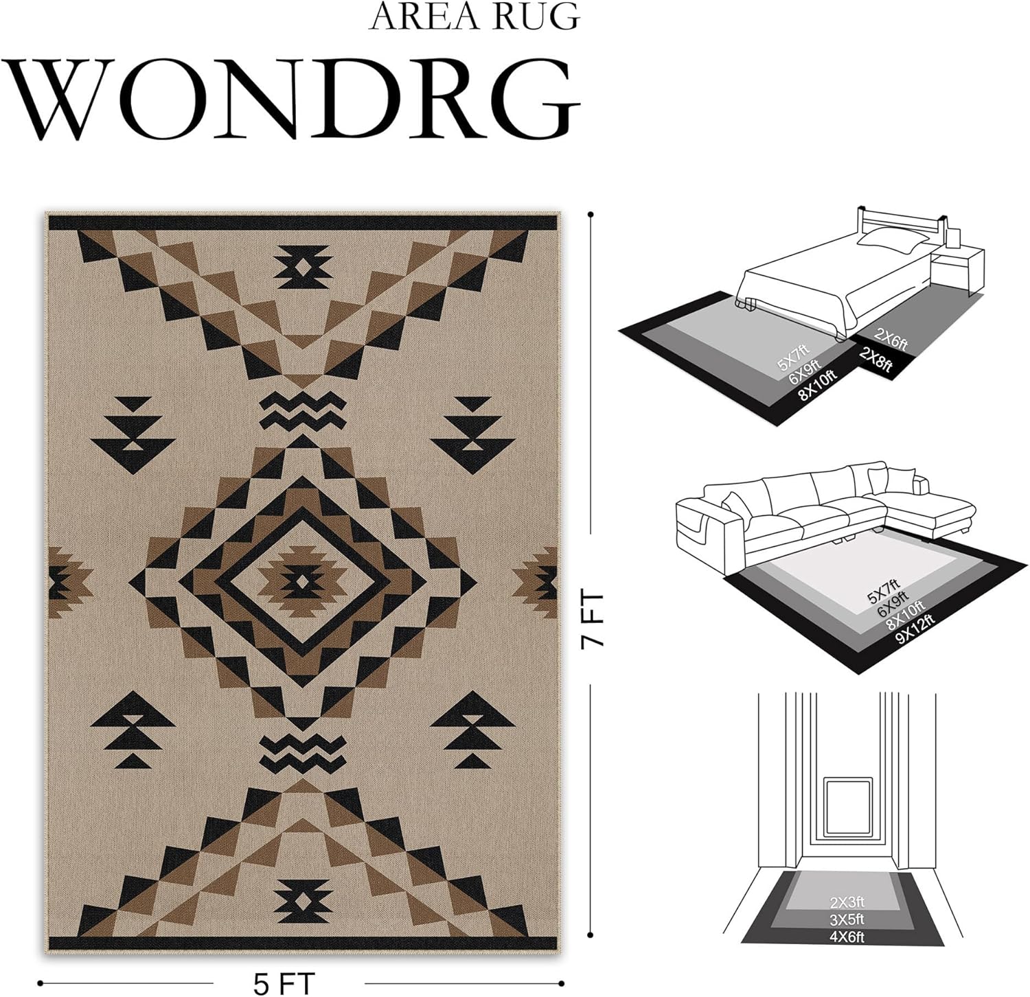 2.6x8 Easy Jute Runner Rug Washable Brown Boho Hallway Outdoor Rug for Patio Lightweight Non Slip No Sheding Carpet Entryway Bathroom Backyard Porch Kitchen