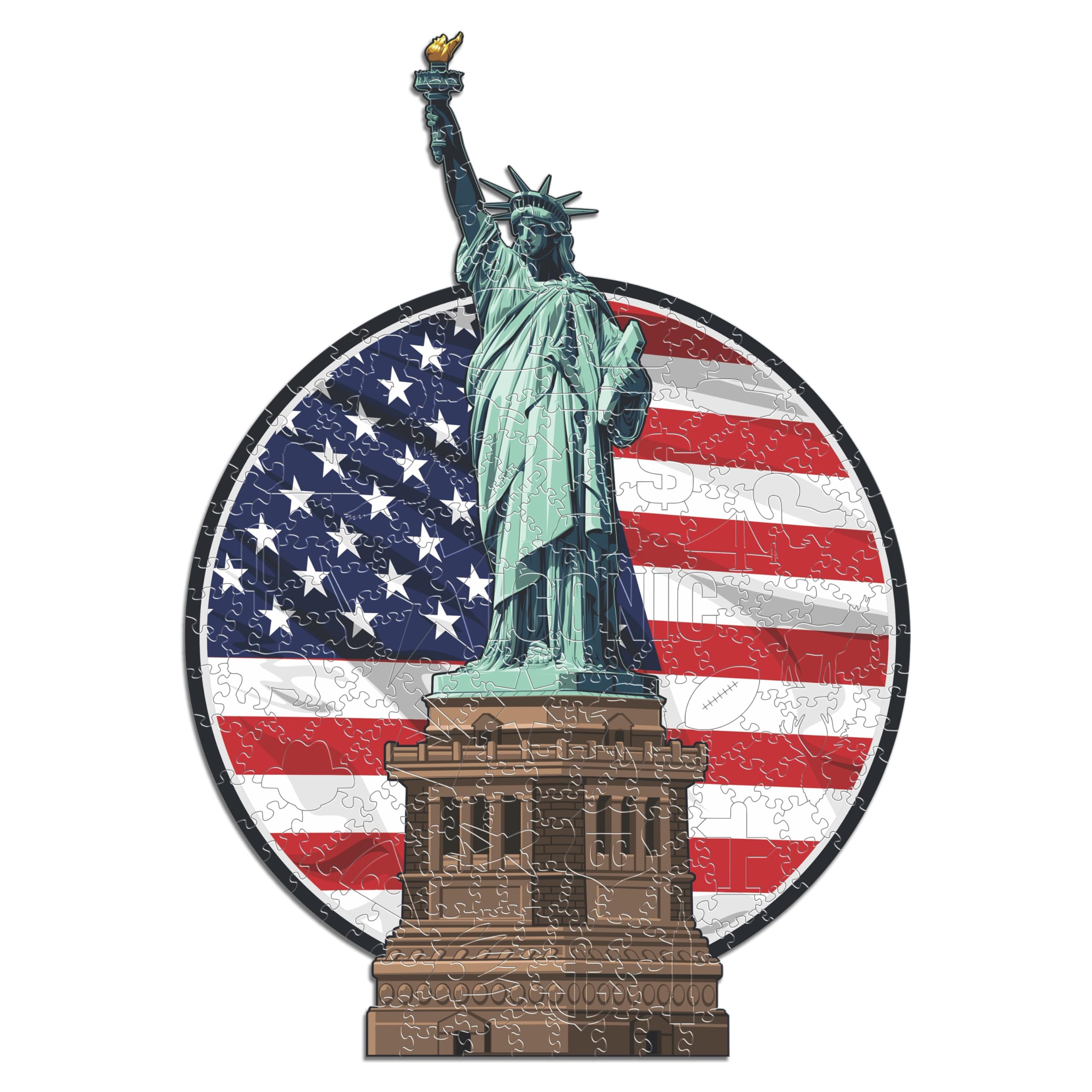 Iconic Puzzles - Statue de la Liberté, Monuments emblématiques, Puzzle en Bois 100% éco-Durable, Cadeau pour Adultes et Enfants, Taille L, 270 pièces