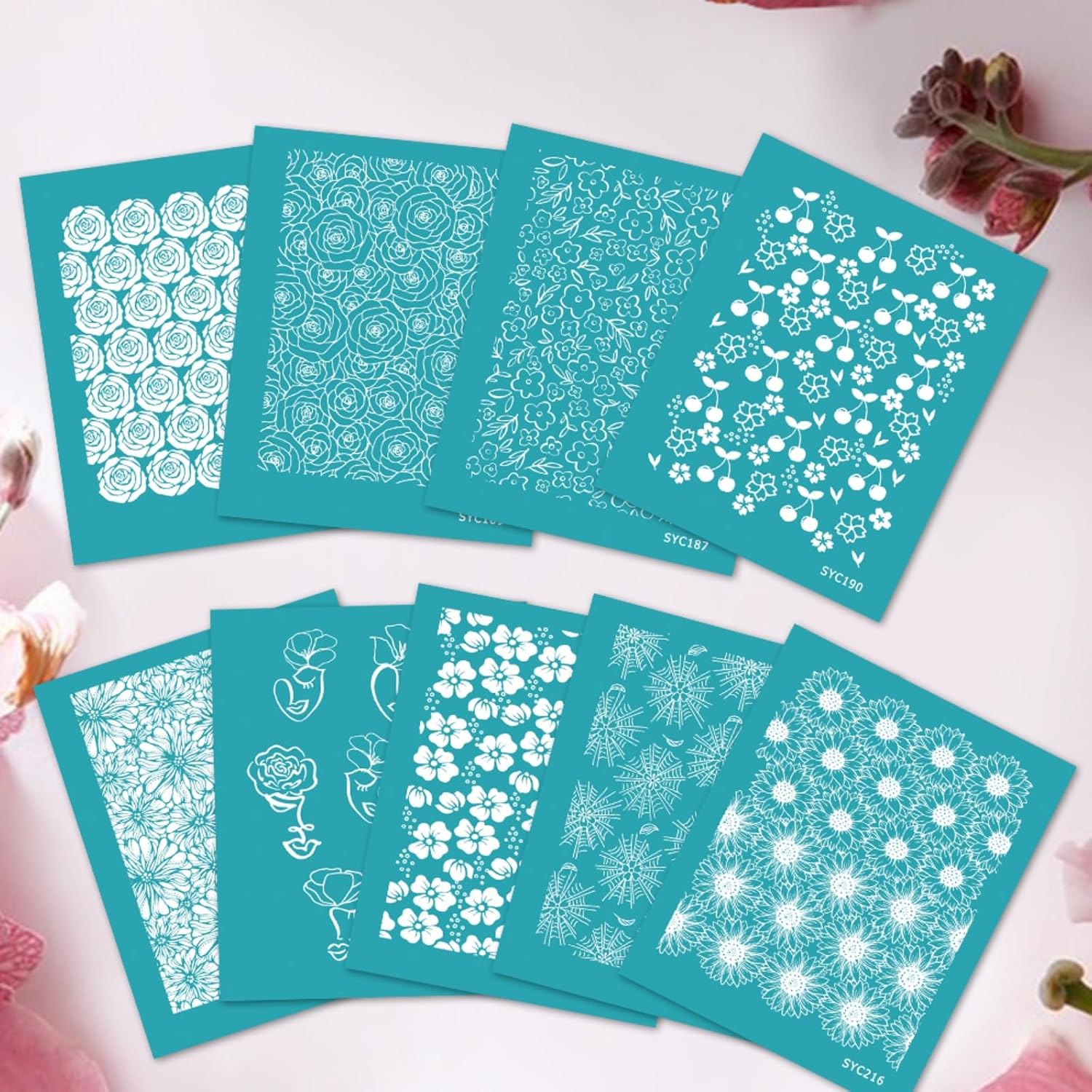 Briartw 9 Pattern Clay Silk Screen Stencil Set for Polymer Clay – Floral Stencil Set - DIY Craft Templates – for Polymer Jewelry,Earrings,Sculpting & Decorative Art - 4.13x3.35 Inch