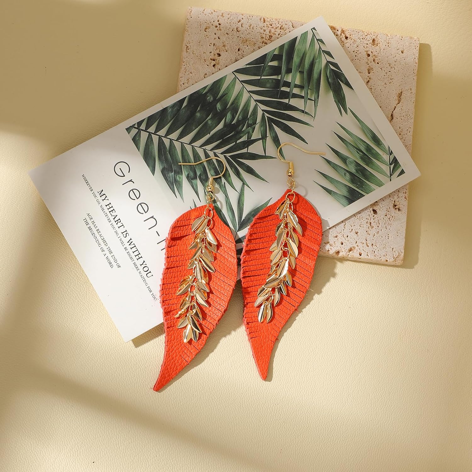 KINIVA Leather Dangle Earrings for Women Trendy, Lightweight Leaf Circle Lightning Earrings Drop, Jewelry Gifts for Women - Image 3