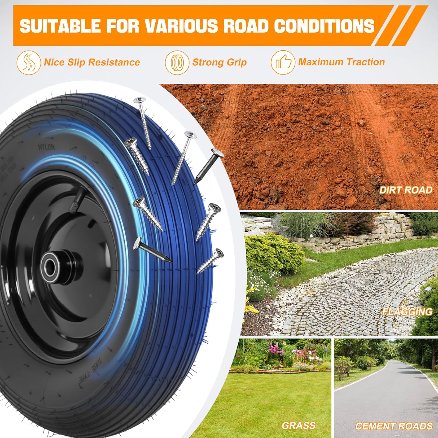 Yesker 4.80/4.00-8" Tires and Wheels Pneumatic, 16" Inflated Air Replacement Tire Wheel with 5/8" Axle Bore for Wheelbarrow, Gorilla Cart, Trolley, Garden Scooter Cart, 2 Pack