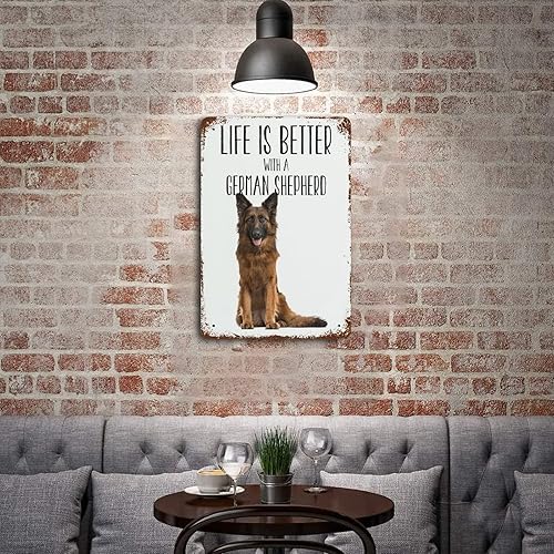 Miniatura 4 de Cartel de hojalata para perro, la vida es mejor con un pastor alemán, cartel de hojalata de pared para el hogar, calle, bares, restaurantes,