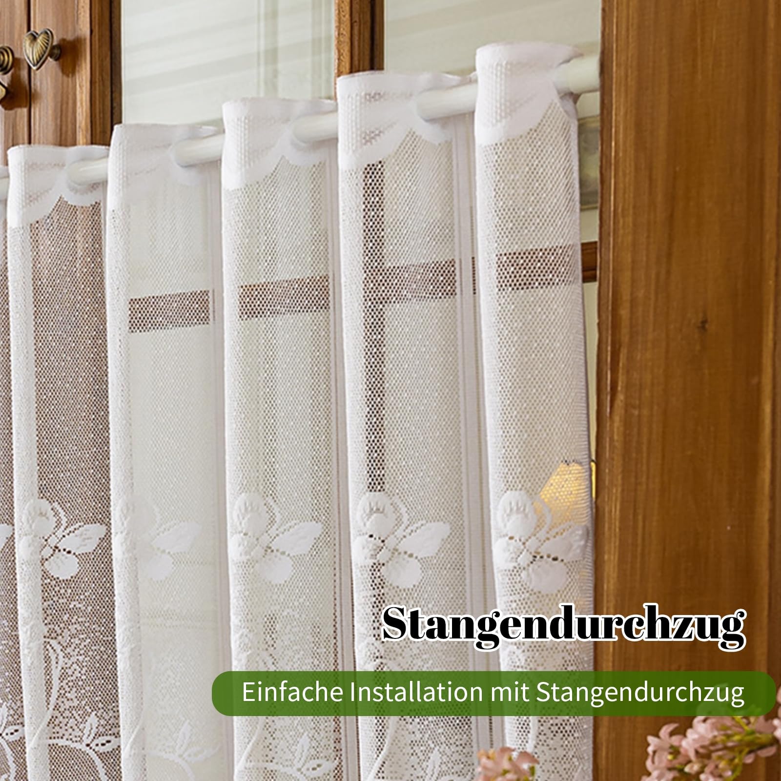 1er Pack Halbtransparent Besticke Weiß Blumen Schmetterling Scheibengardine Küchen Vorhang Tür Gardine HxB 60x180cm