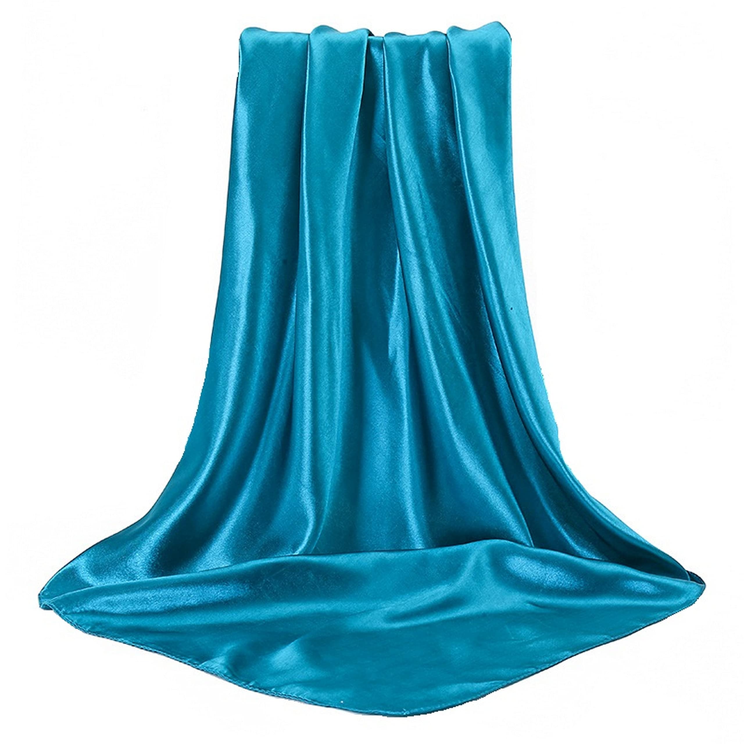 Women’s Silk Feel Square Hair Scarf Sleeping Headscarf, Solid Plain Vibrant Colors Bandana (Turquoise)