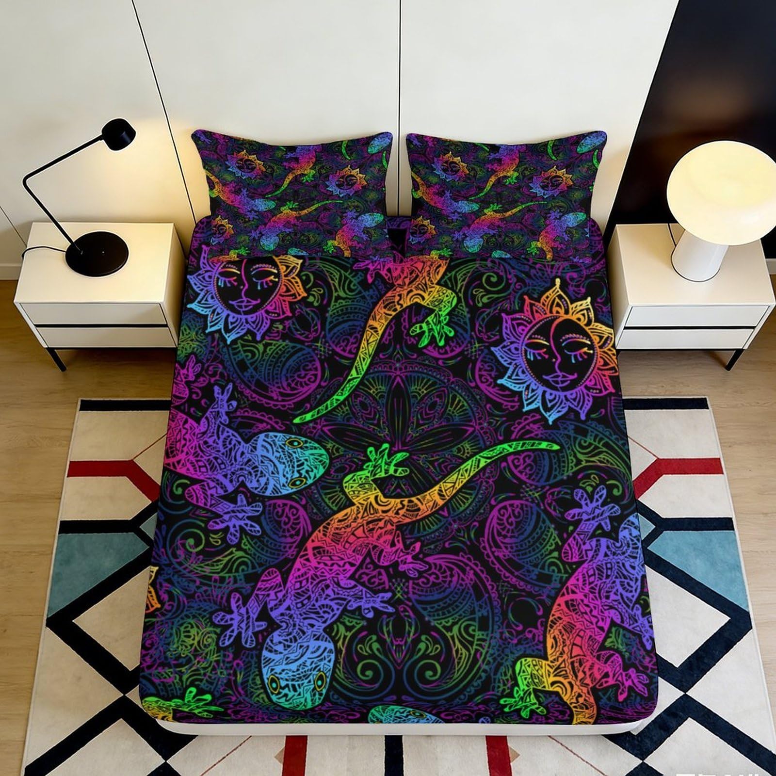 Jqzkxnhpbr Style-9 3D Printed Neon Dinosaur Fitted Sheet Microfiber Soft Colorful Jungle Mattress Cover For Bedroom Guest Room Decor 90X200x25cm