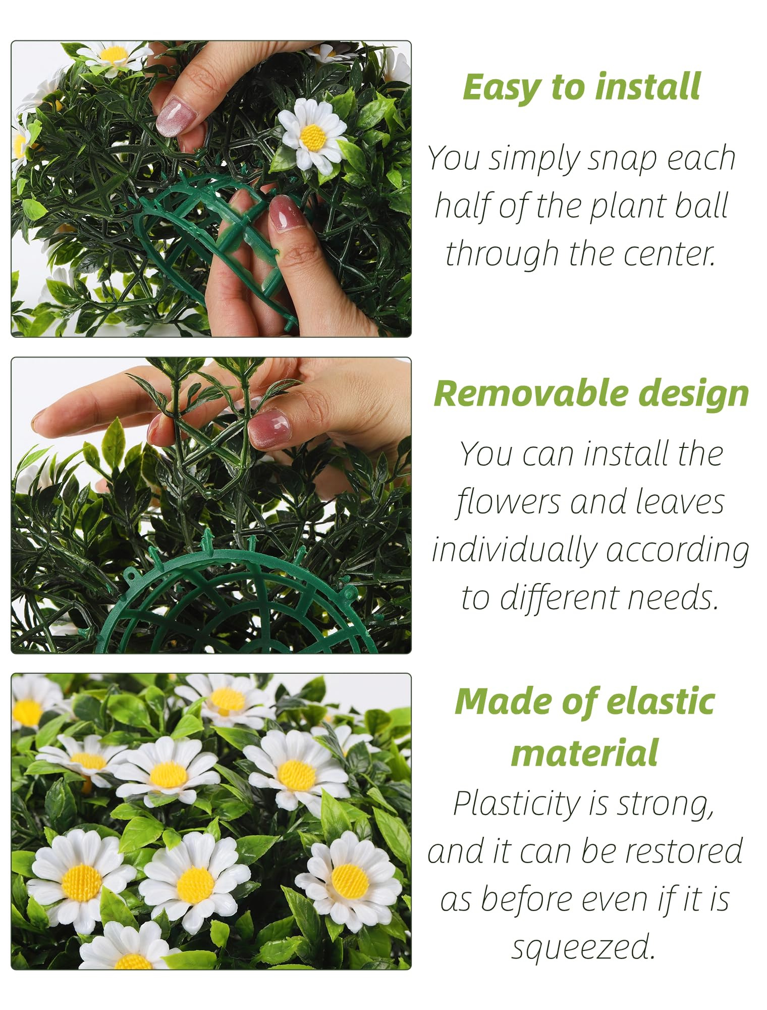Boule topiaire artificielle en forme de marguerite, boules de buis artificielles à suspendre, boules de plantes artificielles pour intérieur et extérieur, boule de plantes vertes, décoration de jardin