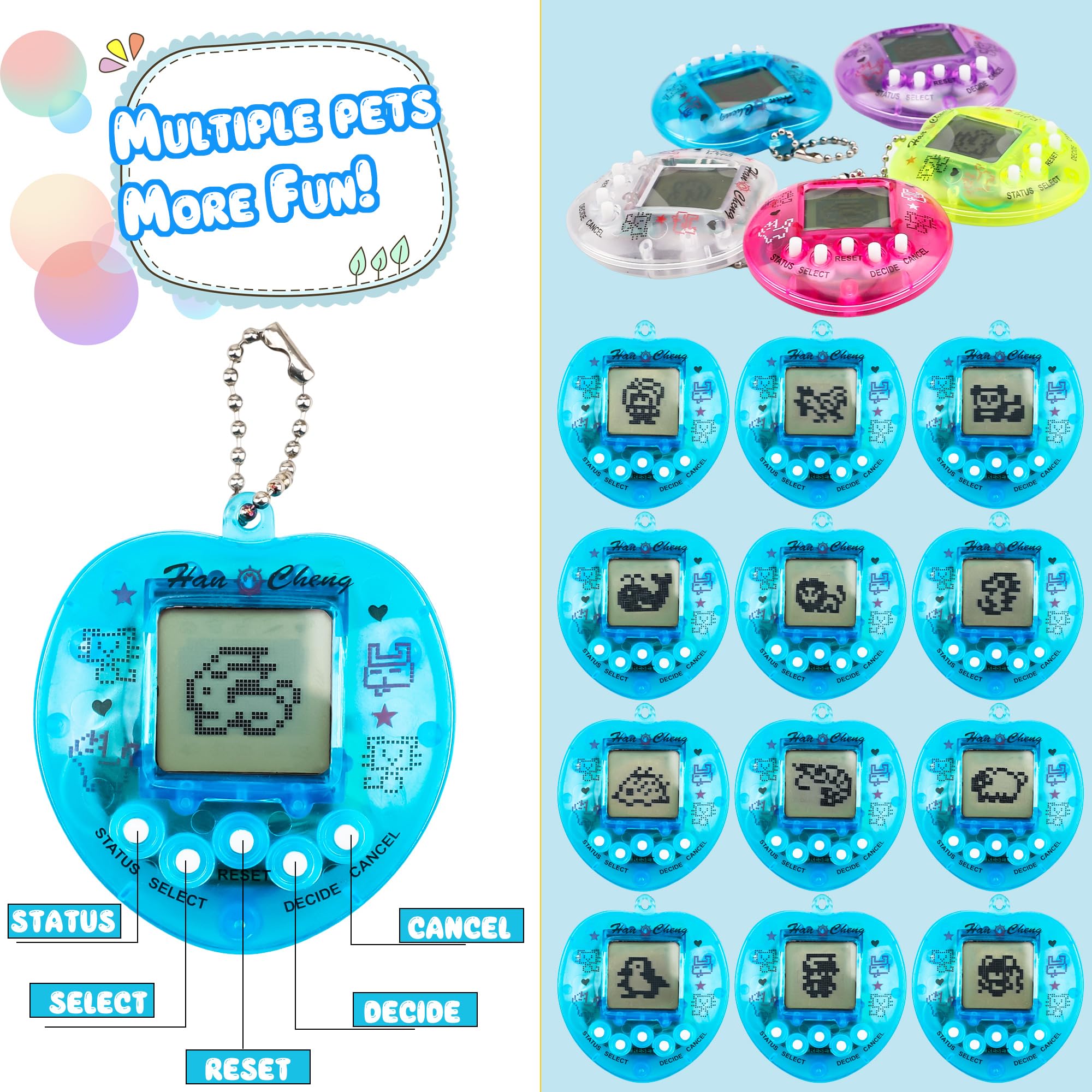 Llavero electrónico digital para mascotas virtuales en forma de corazón, máquina de juego de mano, juguete nostálgico de los años 90 para niños, regalos de fiesta de cumpleaños, rellenos de bolsas de 3