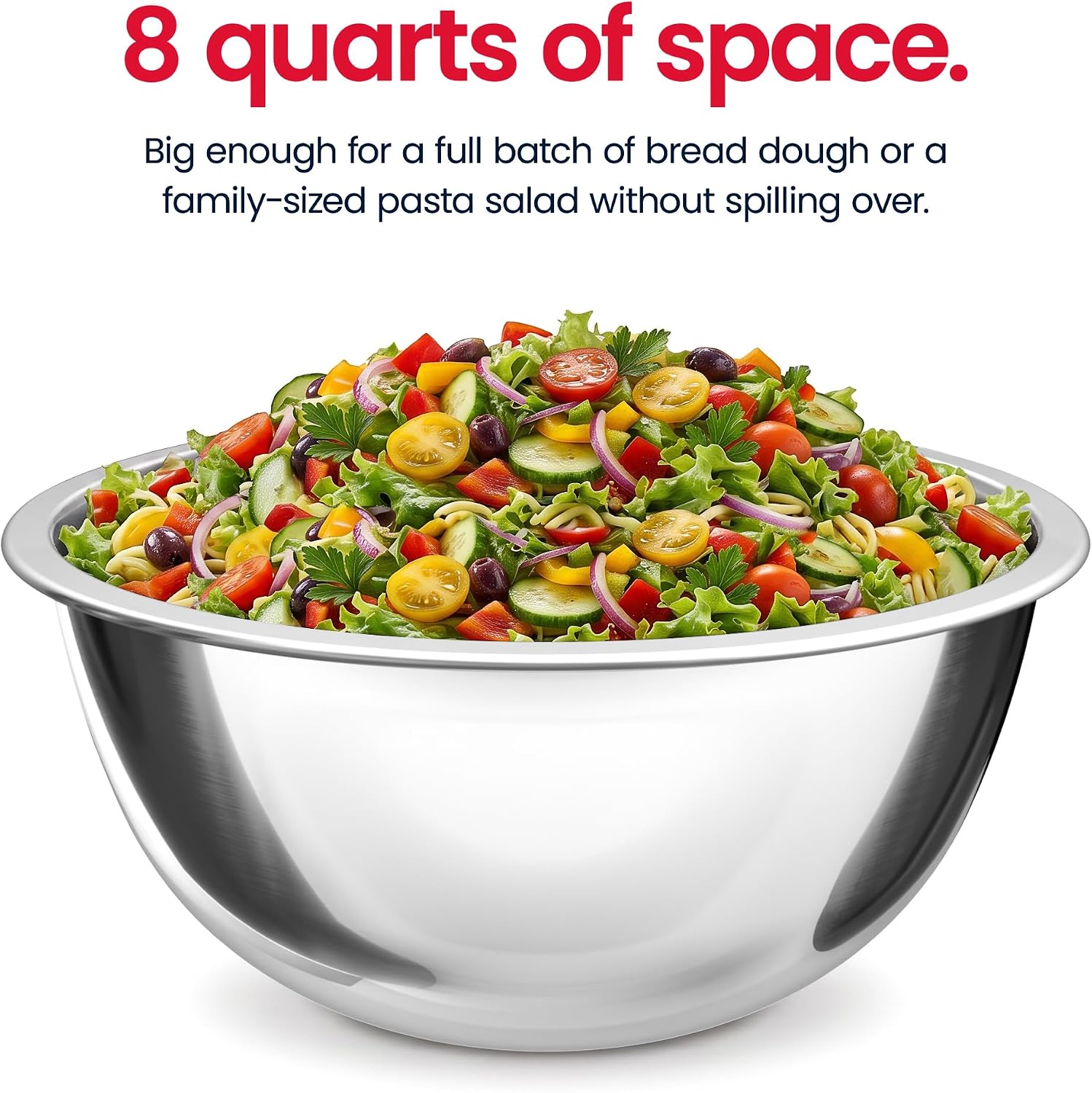 Stock Your Home Large Mixing Bowl, 8 Quart Stainless Steel Bowl, 2 Pack