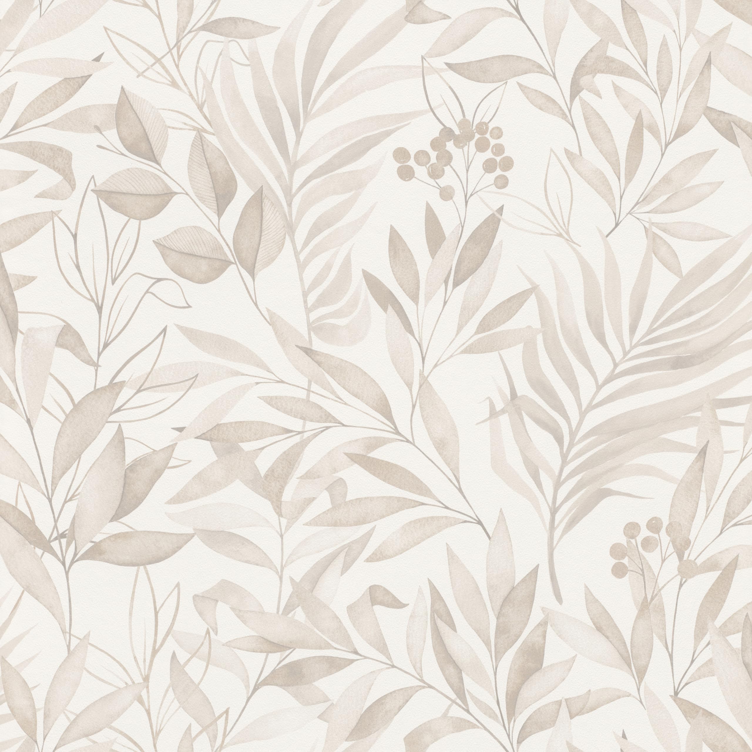 Rasch Wallpaper 286069 Light Paper Wallpaper with Beige Leaves in Modern Watercolour Look 10.05 m x 0.53 m