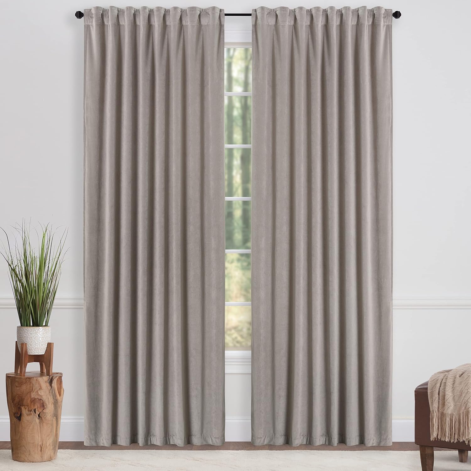 Chanasya Premium Solid Velvet Curtains - Classy and Solid Drapes for Living Room or Bedroom - 52" x 108" - Taupe, 2 Panels
