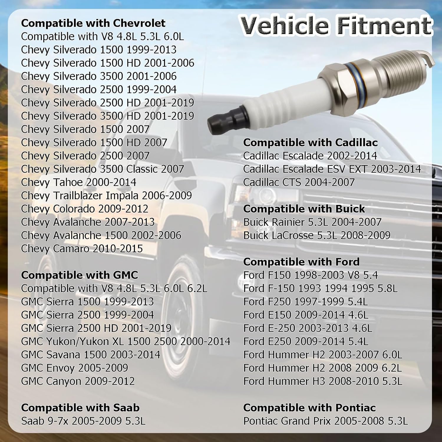 8Pcs Iridium Spark Plugs Fit For Chevy Silverado 1500 5.3 Avalanche Suburban Tahoe Camaro Colorado,GMC Sierra 1500 Yukon,Cadillac Escalade,Ford F150,Hummer H2 H3 V8 Replace For 3186 TR5GP 7397 TR5IX