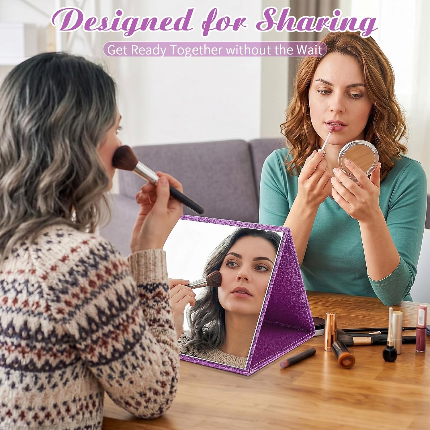 Folding Full Length Travel Mirror, Hanging for Makeup Dance, Purple image 4
