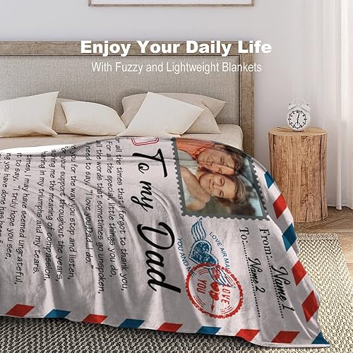 Miniatura 2 de PGJoyer Manta de regalo para papá de parte de hija e hijo, manta para mi papá mamá, día del padre, mantas personalizadas con letras para regalo para