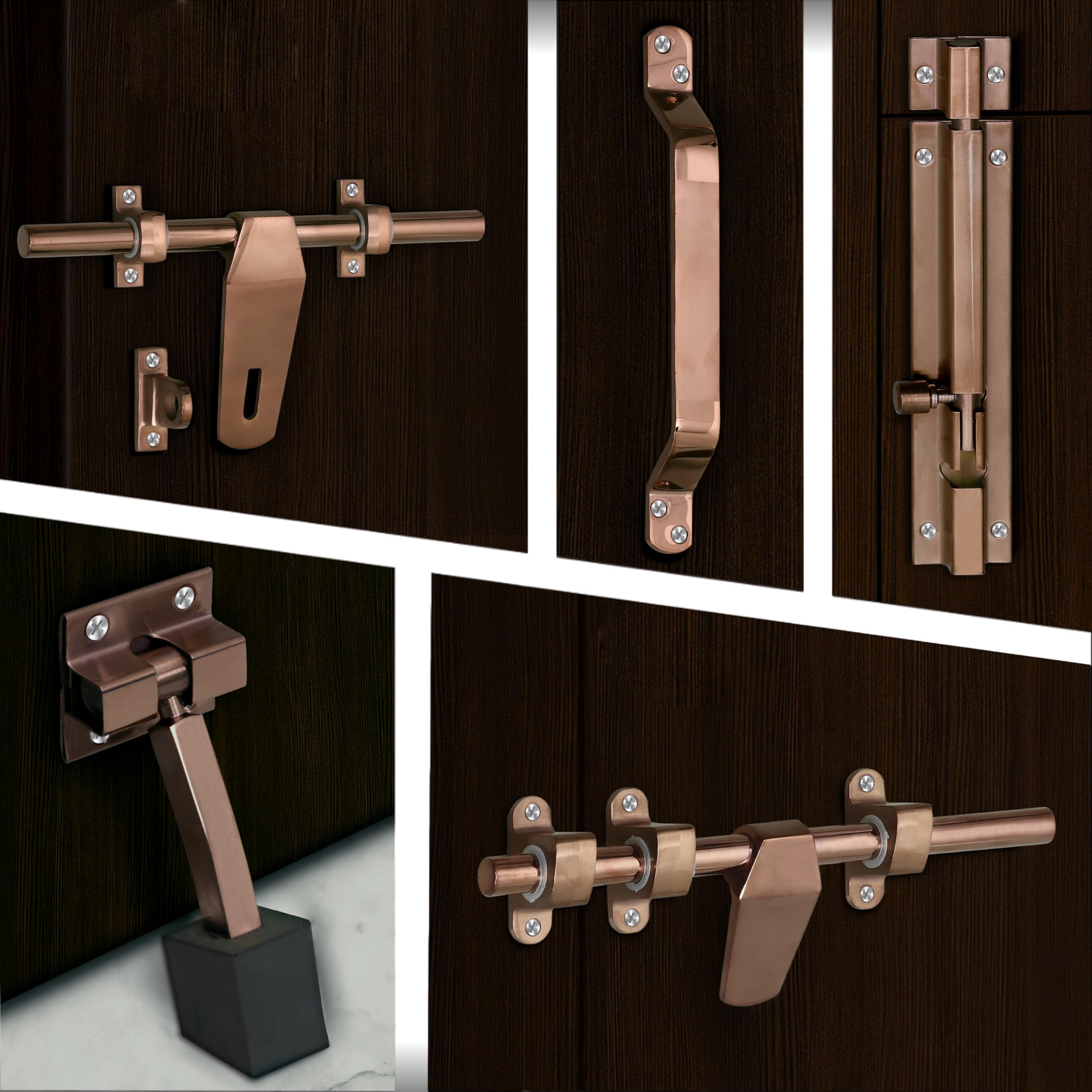 Plantex Stainless Steel Door Kit for Single Door/Door Hardware/Door Accessories (10 inch Al-Drop,8 inch Latch, 8 inch 2 Handles,7 inch Tower Bolt and 4 inch Door Stopper) - (DK-07-PVD Rose Gold)-image-35