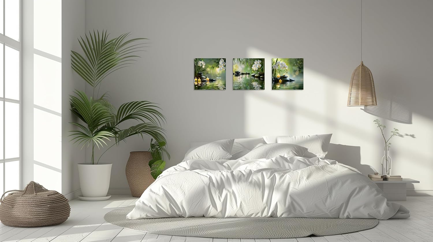TutuBeer 3 Pcs Canvas Zen Wall Art Zen Wall Art for Bathroom Bamboo Spa Stone White Flower in Water Picture Print on Canvas Spa Art for Walls for Home Decor Wall Decor Stretched and Framed 12x12inch