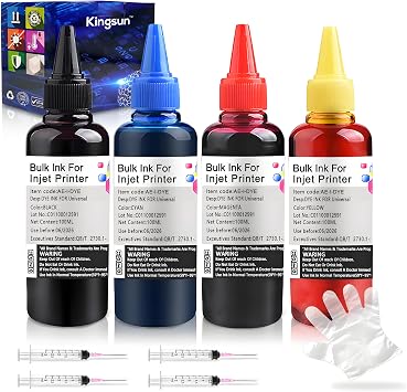 Universal Ink Refill Kit for Canon HP Epn Brother All Inkjet Printer Cartridge 100 ml Bottle Black, Cyan, Magenta, Yellow