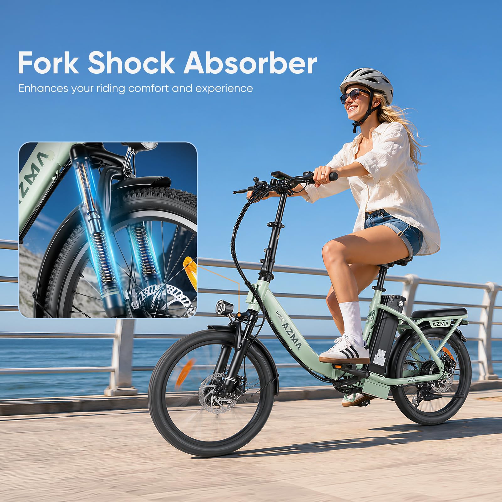 AZMA Bici Elettrica Pieghevole, 36V20.8Ah/15Ah Batteria Rimovibile, Autonomia di 100-150 Bicicletta Elettrica, 20" Fat Tire 7 Velocità Ebike Uomo Donna da per Montagna e Spiaggia
