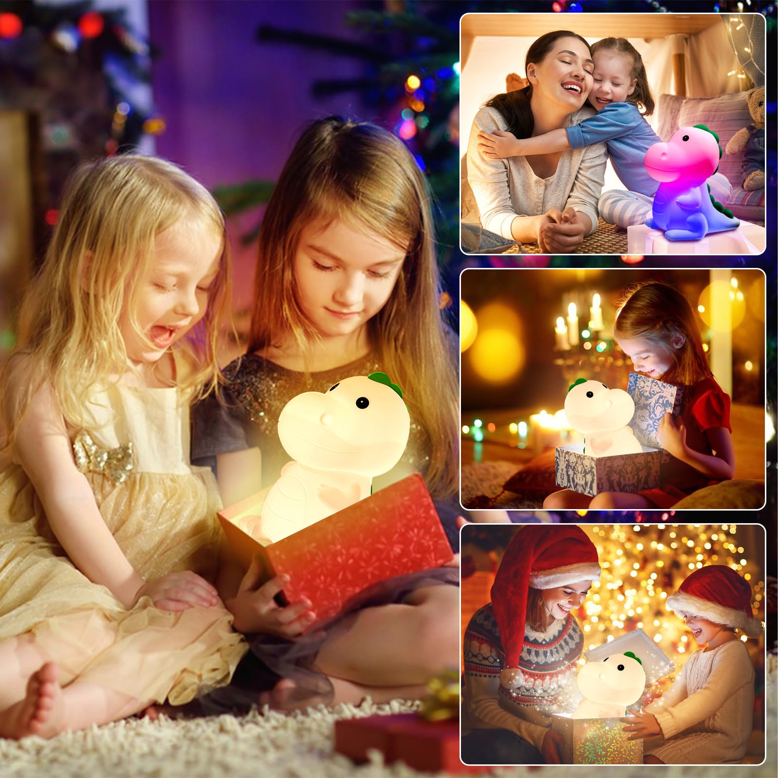 Dinosaurio Luz Nocturna Infantil,7 Color Luz Quitamiedos Infantil, Recargable Lámpara de Noche LED,Silicona Luz Bebe Nocturna,Niños Regalo para Dormitorio