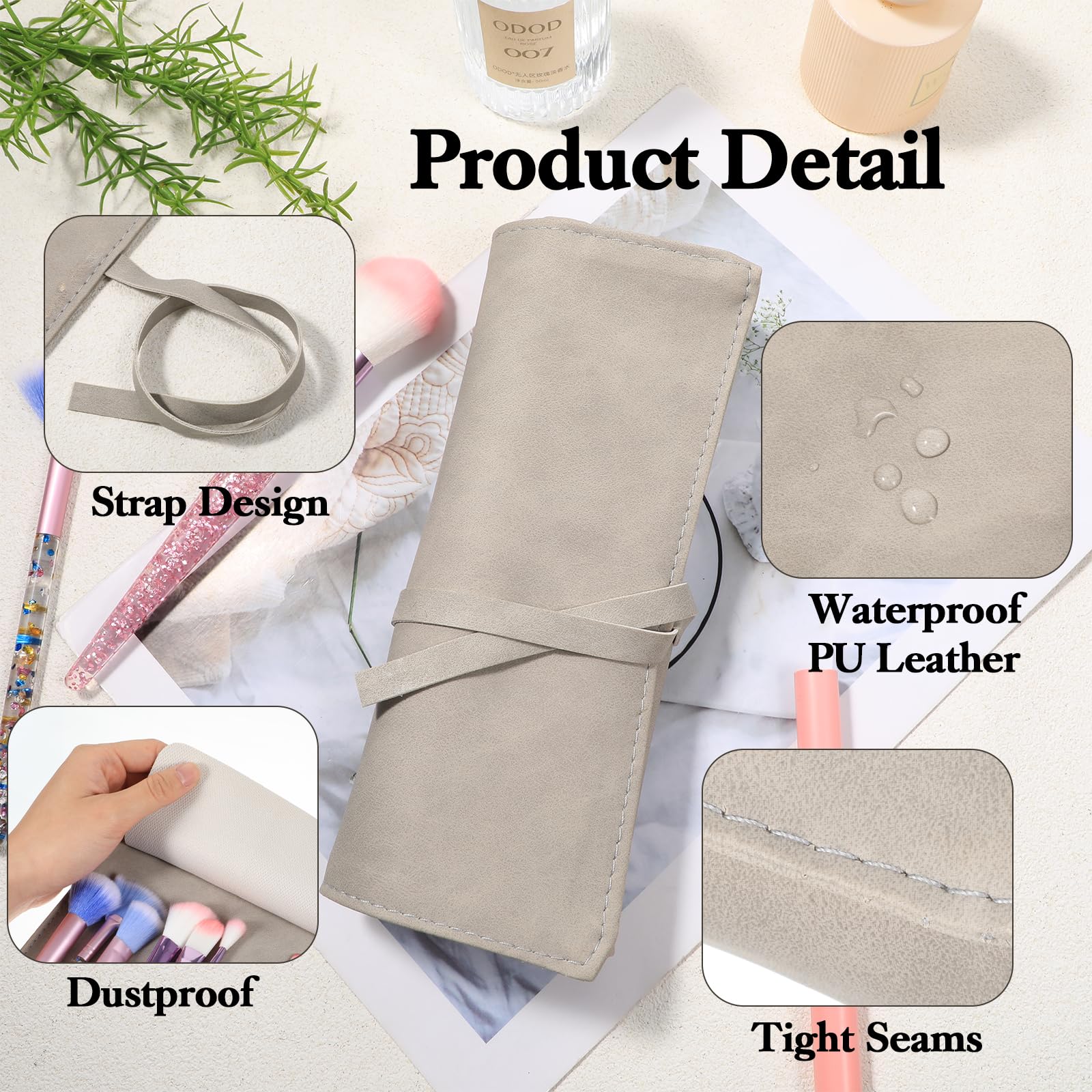 Lnngub Makeup Brush Organizer Roll-Up Pu Leather Travel Makeup Brush Bag Pouch for Women Cosmetic Brushes - Image 2