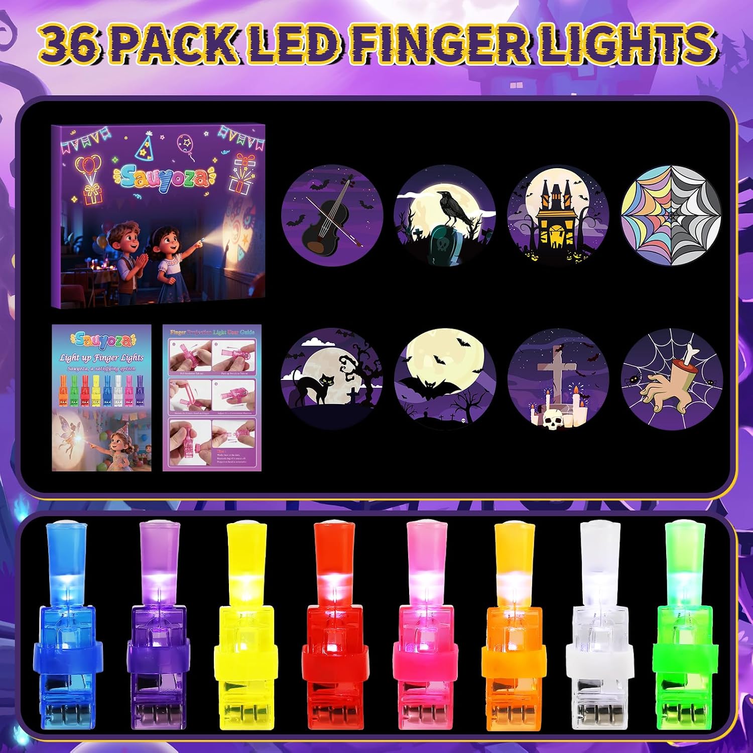 36 Pack Wednesday Gothic Party Favors LED Finger Lights