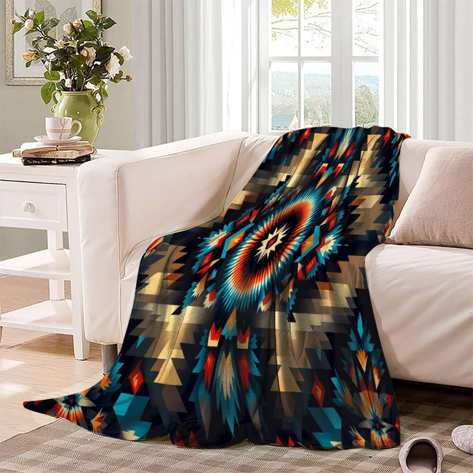 Indígenas Americanos Manta Suave Y Cómoda Impresa En 3D Patrones Étnicos Colcha Patchwork Adolescente Y Adultos Estampada Adecuada para Cama Y Sofá 70x80inch(180x200cm)