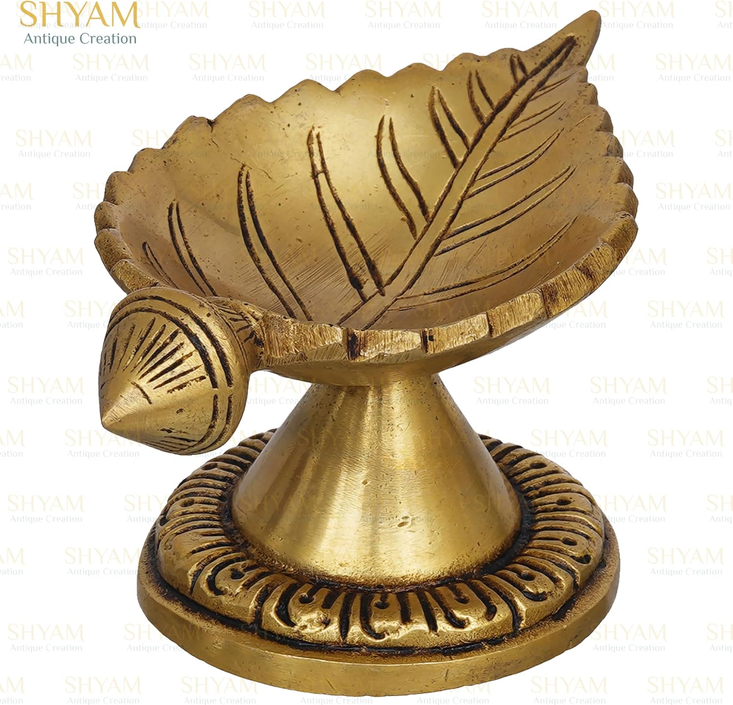 Brass Leaf Shape Deepak Patti Design Diya Leaf Deepam Stand Oil Lamp for Diwali Puja Home Office Temple Mandir Puja, 5 x 3 x 2.5 Inch, SAC0101801102023