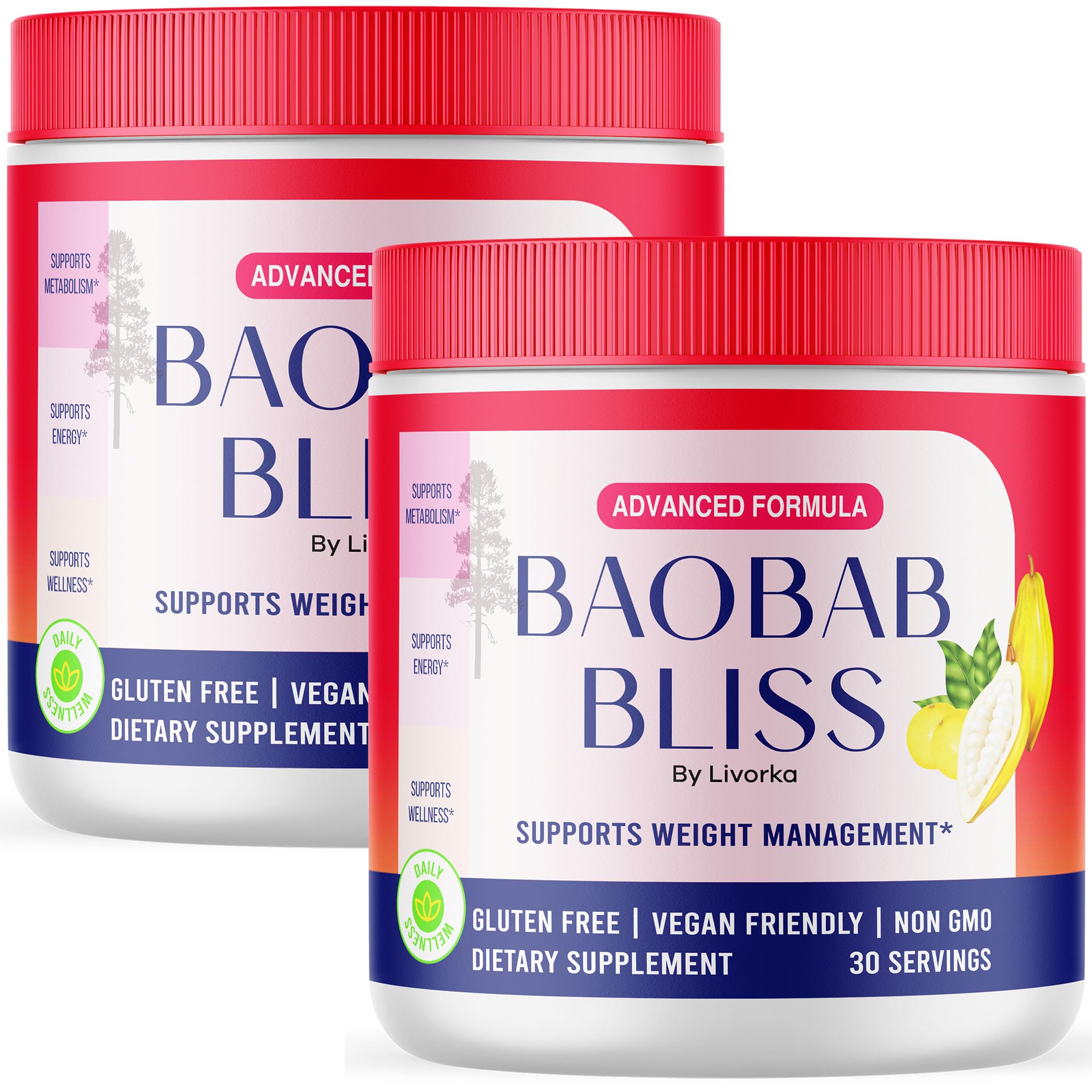 Baobab Bliss, All Natural Fiber Organic Fruit Powder Supplement, 60 Servings for 2 Months (Pack of 2)