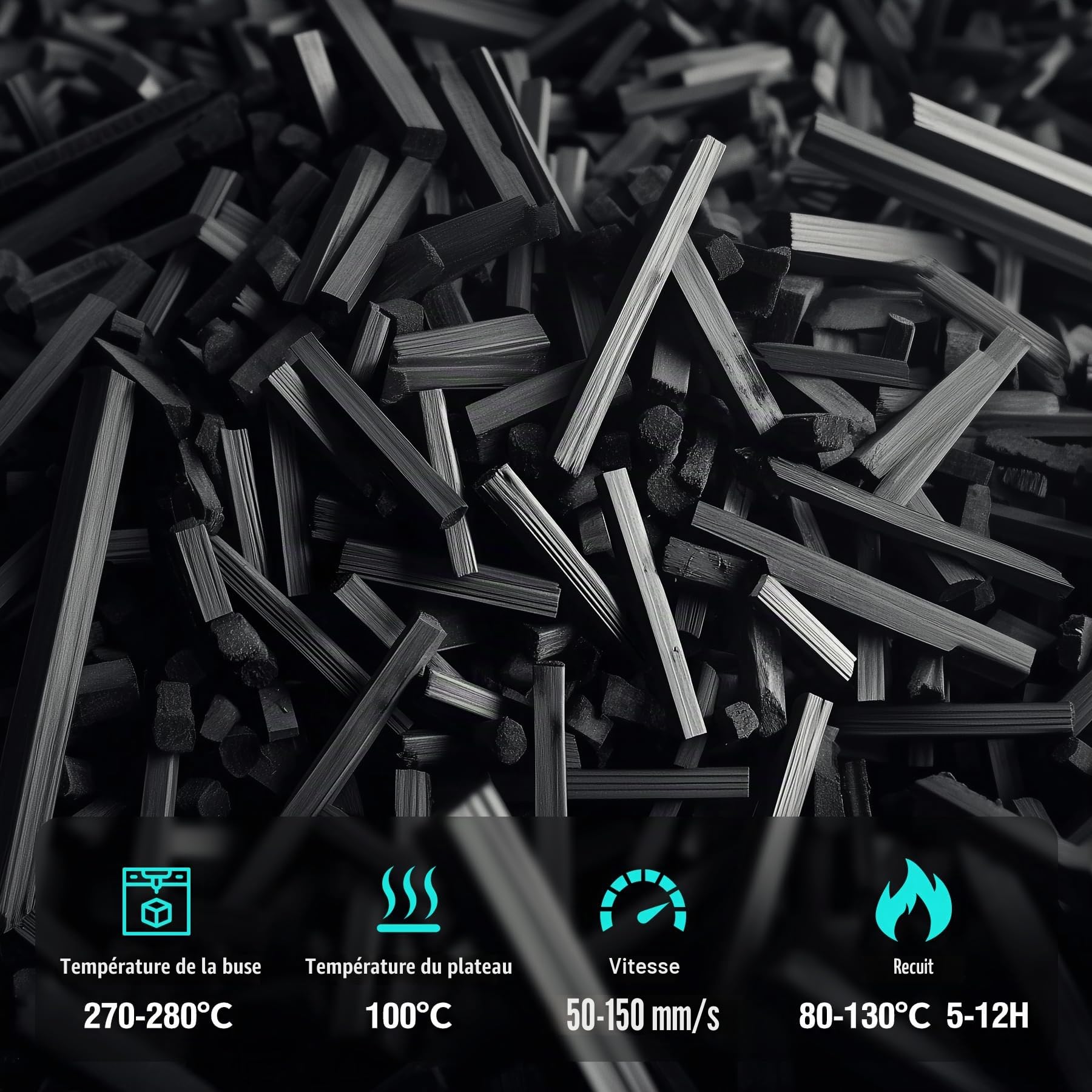 SUNLU Filament PA6-CF 1.75 mm 1KG, Nylon PA Fibres de Carbone, Résistant à la Chaleur 209°C