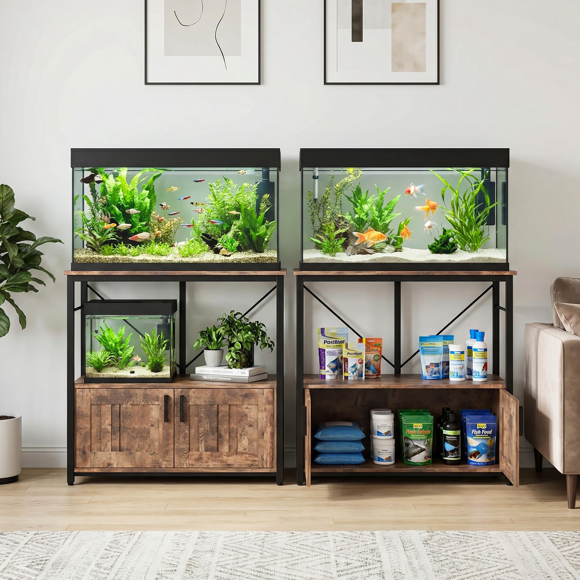 Support Pour Aquarium Meuble En Bois Et Métal Résistant Avec Rangement Pour Décoration Intérieure
